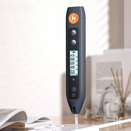 Индикаторная отвертка-тестер напряжения цифровая "Home Series Gray" Deli HT7005 (12-250 В, фонарик, батарейки в комплекте)