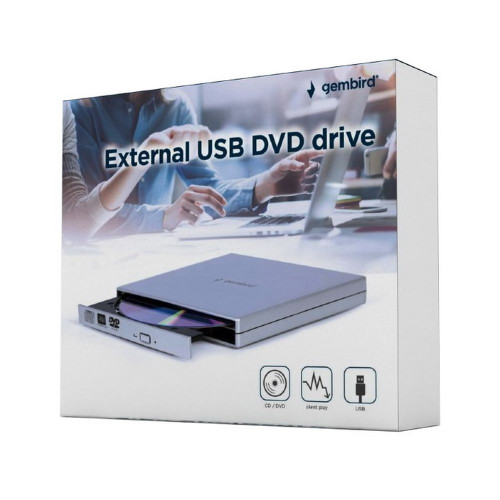 DVD±RW привод Gembird Внешний DVD-привод Gembird DVD-USB-02-SV с интерфейсом USB 2.0 пластик, серебро (115681)
