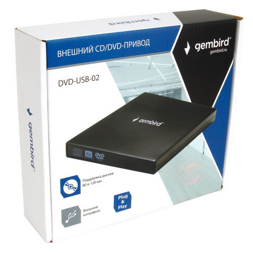 DVD±RW привод Gembird Внешний DVD-привод Gembird DVD-USB-02 USB 2.0 пластик, черный (099240)