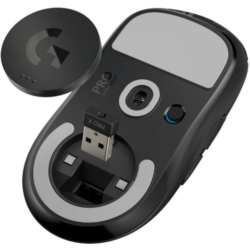 Мышь Logitech Мышь игровая Logitech G PRO X Superlight Black черная, беспроводная Lightspeed, cенсор Hero 25K 100-25600dpi, 5 кнопок, облегченная 63гр, правый хват