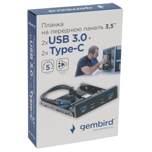 Адаптер Gembird Планка USB 3.0 на переднюю панель в отсек 3.5" 2xUSB-A 3.0 + 2xType-C