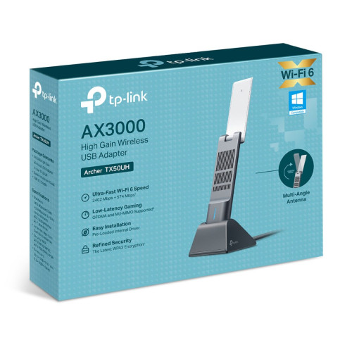 Адаптер беспроводной связи (Wi-Fi) TP-LINK Wi-Fi 6 AX3000 Двухдиапазонный USB-адаптер высокого усиления, внешние антенны с высоким коэффициенто
