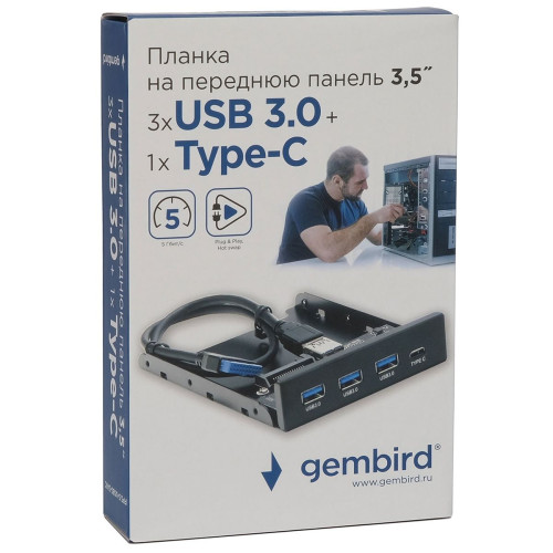 Адаптер Gembird Планка USB 3.0 на переднюю панель в отсек 3.5" 3xUSB-A 3.0 + 1xType-C
