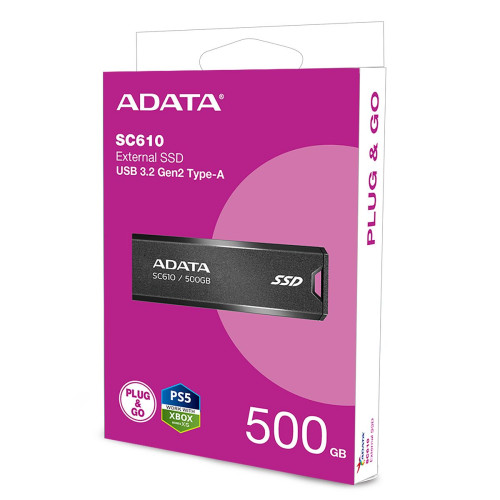 Твердотельный накопитель SSD ADATA 500GB SC610 BOXBLACK/RED  USB 3.2 Gen2 Type-A, 550/500, SC610-500G-CBK/RD