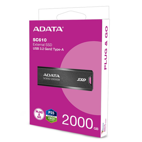 Твердотельный накопитель SSD ADATA 2TB SC610 BOXBLACK/RED  USB 3.2 Gen2 Type-A, 550/500, SC610-2000G-CBK/RD