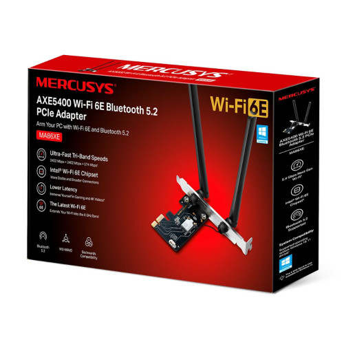 Сетевой адаптер Mercusys MA86XE Трёхдиапазонный адаптер PCI Express с поддержкой Bluetooth и Wi-Fi 6E AXE5400