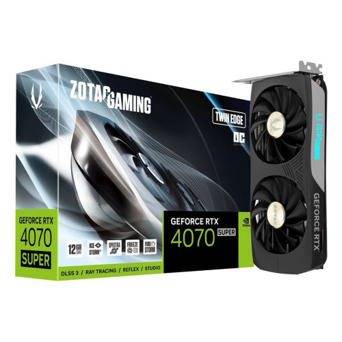 Видеокарта Zotac RTX4070 SUPER TWIN EDGE OC 12GB GDDR6X 192bit 3xDP HDMI 2FAN Medium Pack