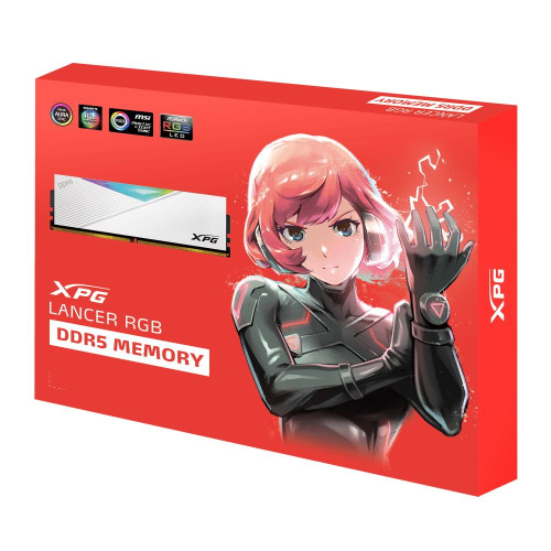 Комплект модулей памяти ADATA 32GB DDR5 7200 DIMM XPG Lancer RGB 2*16, 1.4V, CL34-46-46, On-Die ECC, Power Management IC, white